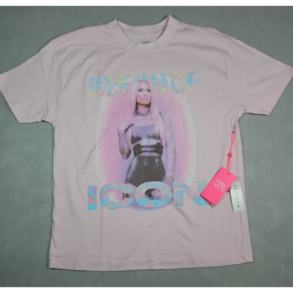 Paris‎ Hilton Infinite Icon Graphic Tee Pink Y2K Womens Size XS NWT